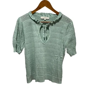 LOFT Pullover Damen XL Grün Kurzarm Strick Bindekragen Rüschen Pulli Oberteil - Bild 1 von 6