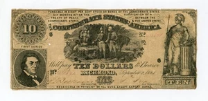 1861 T-30 $10 The Confederate States of America Note - CIVIL WAR Era - Picture 1 of 2
