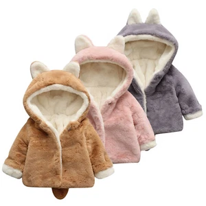 Toddler Baby Girls Boys Hooded Fluffy Fleece Jackets Winter Thermal Coat Clothes - Picture 1 of 15