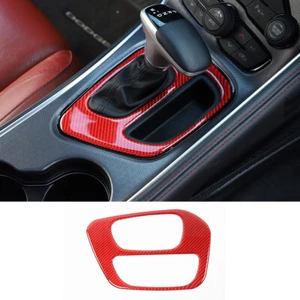 Central Console Gear Shift Panel Trim for Dodge Challenger 2015+Red Carbon Fiber - Foto 1 di 9