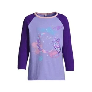 Lands' End Girls Size Large (10+-12+) T-Shirt Raglan Sleeves Galaxy Butterflies - Picture 1 of 6