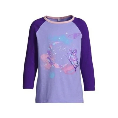 Lands' End Girls Size Large (10+-12+) T-Shirt Raglan Sleeves Galaxy Butterflies - Image 1 of 4