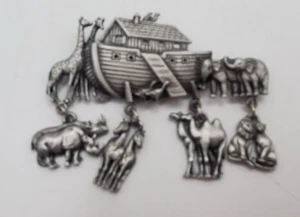 JJ Jonette Arche Noah Schmuck Zinn Anstecknadel Brosche mit Hängeln Tier Charms (D4) - Bild 1 von 3