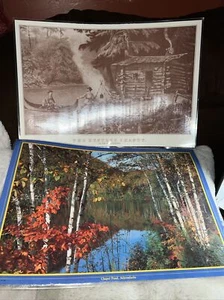 vintage set of Adirondack reversible The Hunters Shanty placemats - Picture 1 of 3
