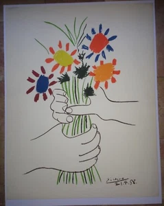 PICASSO (d'après) BOUQUET DE LA PAIX LITHOGRAPHIE ORIGINALE SIGNEE GD FORMAT - Imagen 1 de 4