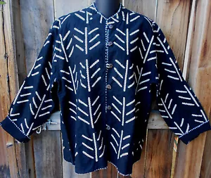 GIACCA REVERSIBILE ART TO WEAR FODERATA IN COTONE TESSUTO NERO E PANNA DI SAM HILU, M - Foto 1 di 8