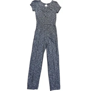 Old Navy Jumpsuit Womens XL Gray Stripe Cap Sleeve Cotton Pockets Casual 1-Piece - Picture 1 of 11