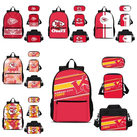 Kansas City Chiefs Kids 4PCS Backpack Set Lunch Box Crossbody Bag Pencil Case Cover