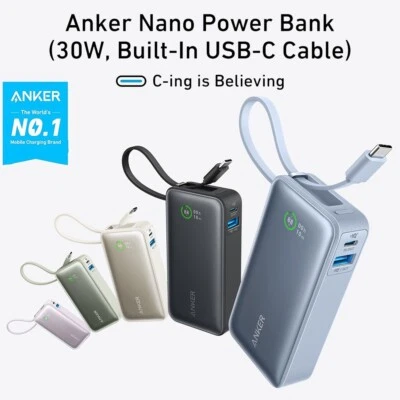 Anker Nano Power Bank 10000mAh Portable Charger Built-in USB C Cable 30W Output - Image 1 of 4