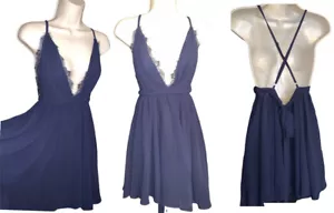 Abschlussballmädchen Marineblau Durchsichtig Panel Ärmellos Chiffon Minikleid Gr. S - Bild 1 von 5