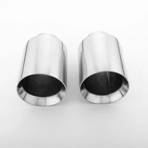 2PCS 2.5" Inlet Exhaust Tips 4.5" Out Straight Cut 6.75" L Polish Dual Layers - Picture 1 of 6