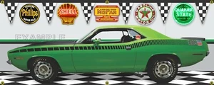 1970 PLYMOUTH AAR CUDA FREAS GRÜNES AUTO GARAGENSZENE BANNER SCHILD WANDBILD - Bild 1 von 1
