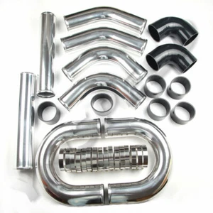Universal 3" 76mm Aluminum Turbo Intercooler Piping Kit Pipes Clamp Couplers - Picture 1 of 10