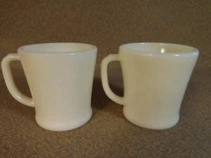 2 Vintage Fire King Oven Ware D Handle Flat Bottom Coffee Mugs Ivory Milk Glass - Picture 1 of 5