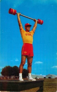 USMC WEIGHT LIFTING, PARRIS ISLAND, SOUTH CAROLINA, VINTAGE POSTCARD - Picture 1 of 2