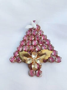 La Heir vintage pink rhinestones White Dove Christmas brooch 2.75 inches - Picture 1 of 8
