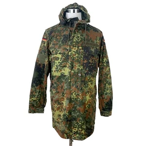 German Bundeswehr Flecktarn Camo Military Parka Jacket GR12 L Tall Hood Woodland - Picture 1 of 12