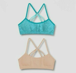 Hanes Girls Seamless Wireless Racerback Pull On Bra Teal/Nude 2 Pack Size Small  - Picture 1 of 4