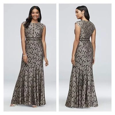 Vestido R&M Richard’s para mujer 8 negro y metálico con superposición de encaje Old Money Regencycore Foto 1 de 4