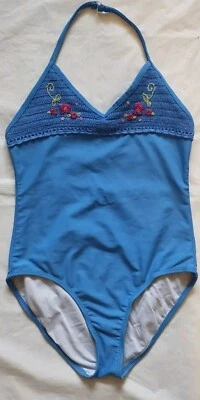 GIRLS SAND N SUN FLORAL EMBROIDERED BLUE ONE PIECE SWIMSUIT SZ 8.5 - Image 1 of 4