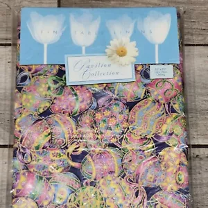 Easter Egg Spring Colorful Pastel Gold Accents Table Cloth Oblong 52 X 70 NWT - Picture 1 of 11