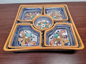 Talavera México Arte Popular Plato Dividido Bandeja para Servir Chip & Dip Appetizer 6 piezas  - Imagen 1 de 7