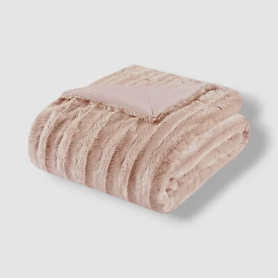 Madison Park Pink Blush Faux Fur Knitted Ultra Soft Throw Blanket - Image 1 of 4