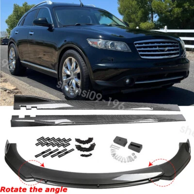 Carbon Style Front Bumper Lip Spoiler & Side Skirt 86.6" For 2006 Infiniti FX45 Foto 1 de 4
