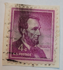 Franqueo de EE. UU. ~ Abraham Lincoln ~ Cancelado/Correo ~ Sello Púrpura 4¢ -c.1956 ~ S08 - Imagen 1 de 6