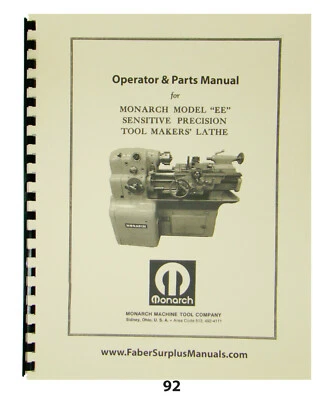 Monarch 10" EE Toolmaker Lathe Early Round Dial Operator, Part, Elect Manual #92 - Image 1 of 4