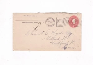 1902 Newbury Port, Mass 2 Conn. CUBIERTA POSTAL RARA BANDERA COMPLETA CANCELA DELANTERA Y TRASERA - Imagen 1 de 2