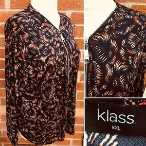 KLASS Size 18 20 Black Floral Top Stretchy Autumn Winter Excellent S3 - Picture 1 of 7