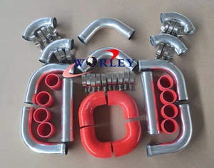 2.5" 64mm Aluminum Universal Intercooler Turbo Piping Red hose T-Clamp kit 12pcs - Foto 1 di 4