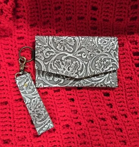 Genuine LEATHER PURSE/ WRISTLET/ CLUTCH w OMBRE Scroll Work SILVER Cowgirl West - Picture 1 of 10