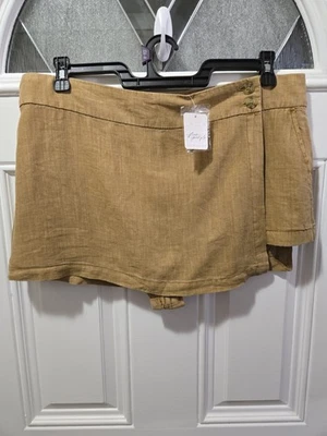 Pantalón corto Free People mezcla de lino marrón talla 14 nuevo con etiquetas look envolvente informal boho todos los días Foto 1 de 4