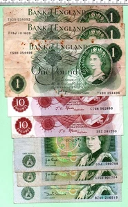 A JOB LOT OF EIGHT CIRCULATED UK POUND AND TEN SHILLING NOTES (HS-233) - Picture 1 of 1