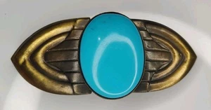 Pinza de pelo vintage de metal con pasador Art Deco imitación piedra turquesa accesorio ovalado - Imagen 1 de 5
