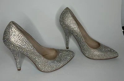 Betsey Johnson 7.5 Champagne Rhinestone High Heels Stiletto Fairycore Y2K Bling - Image 1 of 4