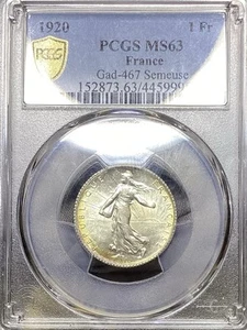 1920 France Franc Silver! PCGS MS 63 Beautiful! - Picture 1 of 4