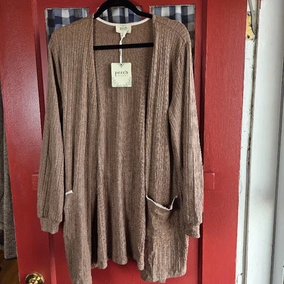 Perch на синий перец коричневый открытый передний длинным рукавом кардиган свитер размер 1XL новый с Ярлыками - Изображение 1 из 4