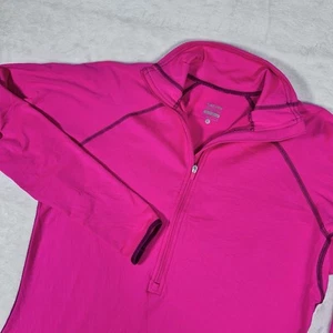 Nike Pro Running Top Women Large Pink Zip Fleece Barbie Long Sleeve Shirt Jacket - Picture 1 of 9