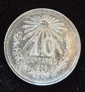 México 1906 10 Centavos .800 PLATA BU KM 428 (A021) - Imagen 1 de 2