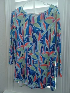 NWOT Juniper + Lime Blouse Top 3/4 Slv Blue Multi Leaf Design XL - Picture 1 of 1