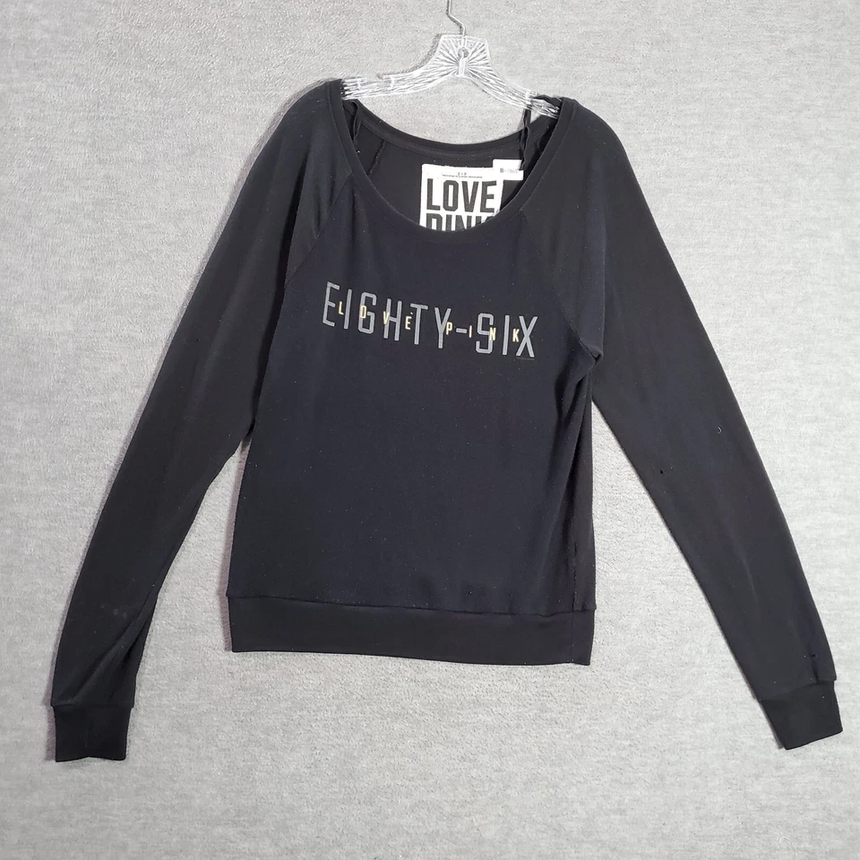 ROSA Victoria's Secret Mujer Sudadera Pequeña Negra Logo Love Manga Larga LEER Foto 1 de 4