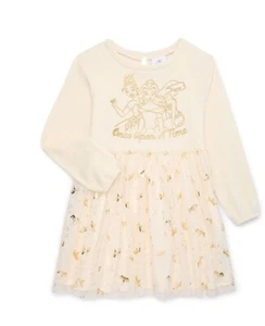Disney Princess Girls Mixed Media Dress with Long Sleeves - Picture 1 of 3