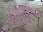 Zara Tiered Frilled Red Pin Stripe Top - Size Small