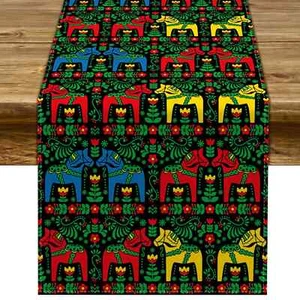 Schwedisches Dalapferd Folk Tischläufer Skandinavisch Geschenk Schweden Deko Rost... - Bild 1 von 5
