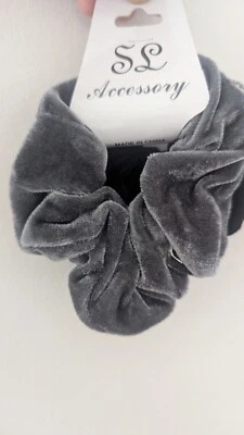 2 piece velvet hair scrunchies-Black/Grey - Image 1 of 2