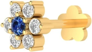 Natürlicher Diamant 0,05 ct Nase Lippe Labret Piercing Schraube Stecker Pin 14k Gelbgold - Bild 1 von 5