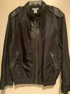 NICOLE FARHI MEN'S BLACK LEATHER TRIM DETAIL BOMBER JACKET SIZE XL - Image 1 of 4